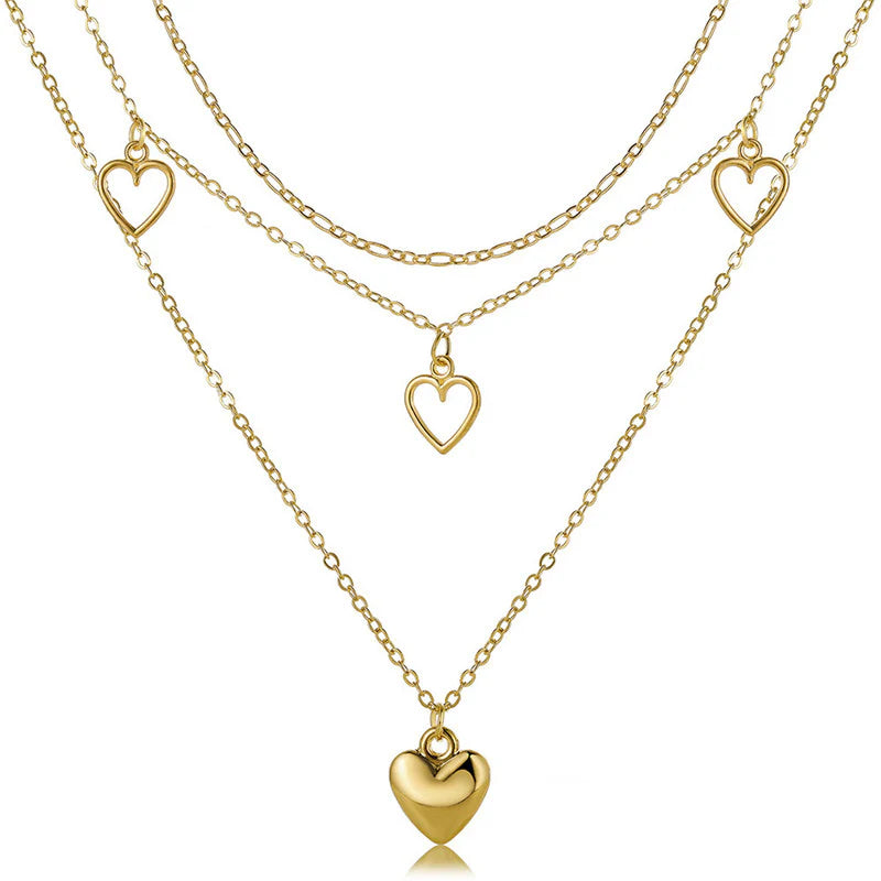 Golden Stainless Steel Gold Plated Hearts Inspired Layered Necklace For Women
