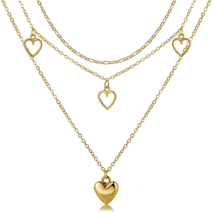 Golden Stainless Steel Gold Plated Hearts Inspired Layered Necklace For Women