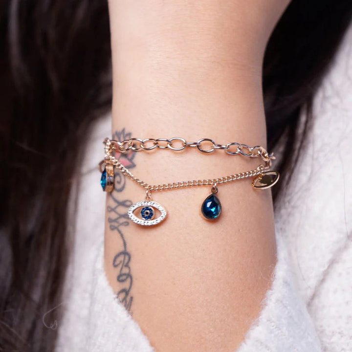 Rose Gold Plated Crystal Studded Evil Eye Bracelet