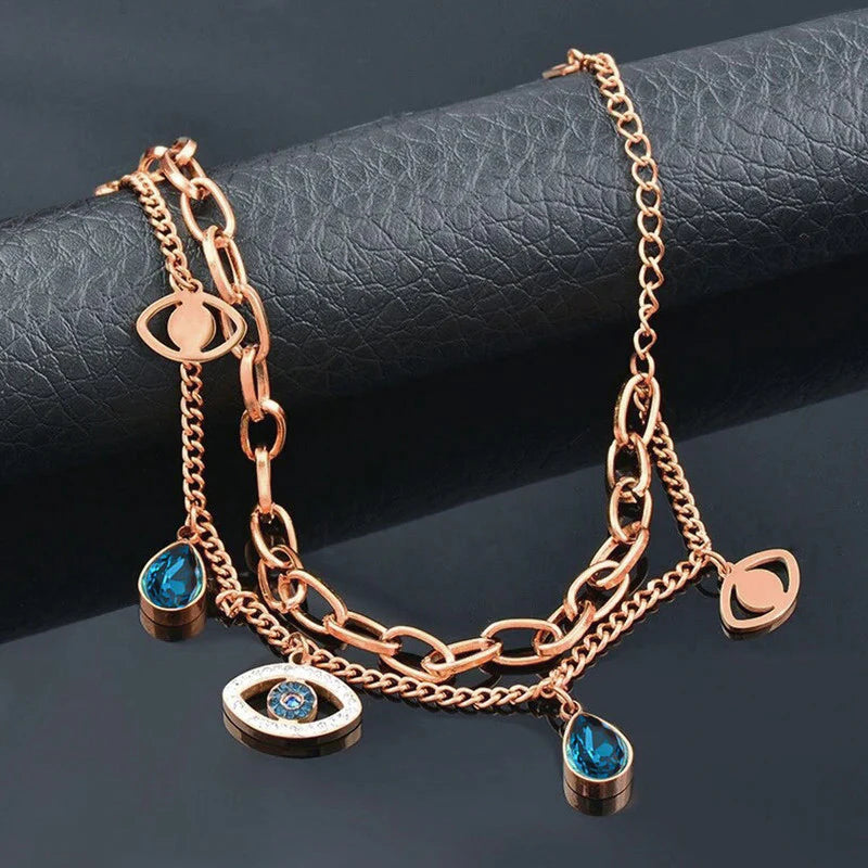 Rose Gold Plated Crystal Studded Evil Eye Bracelet