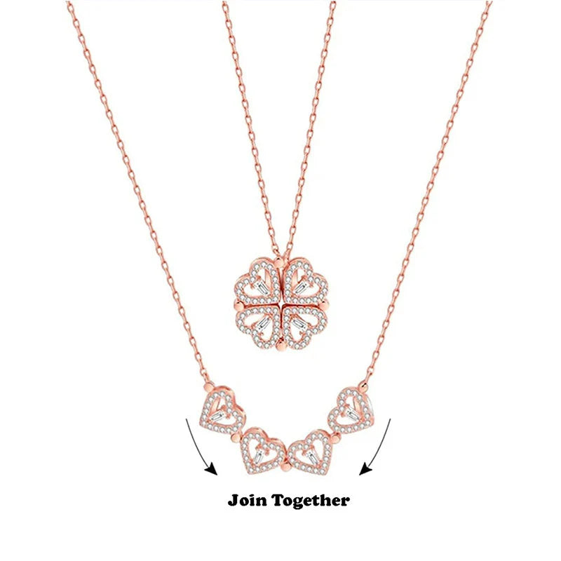 Rose Gold Plated Clover Design Openable Magnetic Necklace