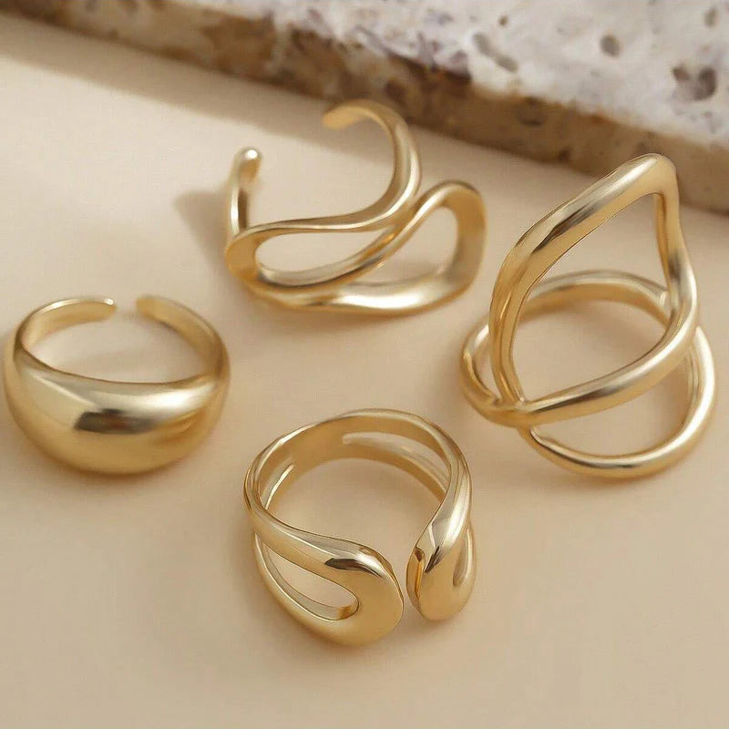 Anti-Tarnish Golden Harmony Adjustable Rings