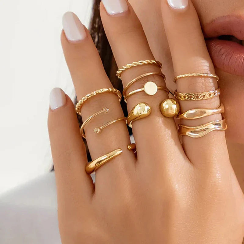 Anti-Tarnish Stackable Adjustable Ring Set of 10