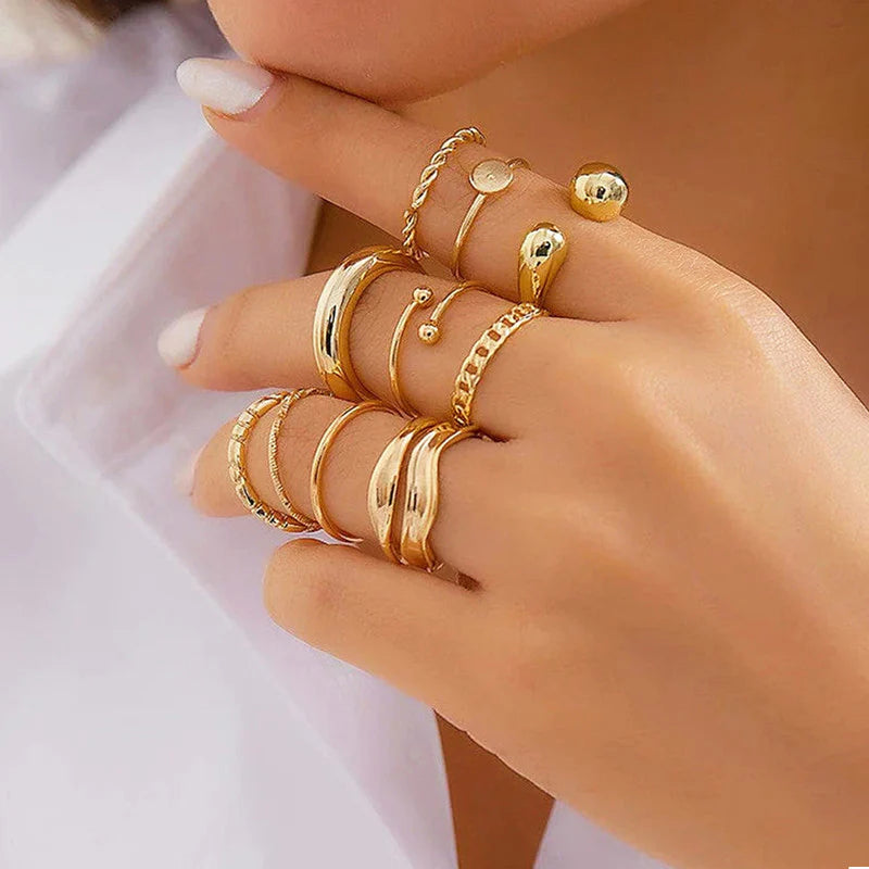 Anti-Tarnish Stackable Adjustable Ring Set of 10