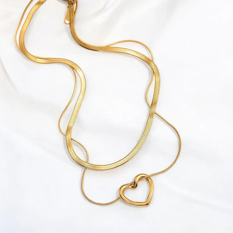 Anti-Tarnish Heart Layered Necklace