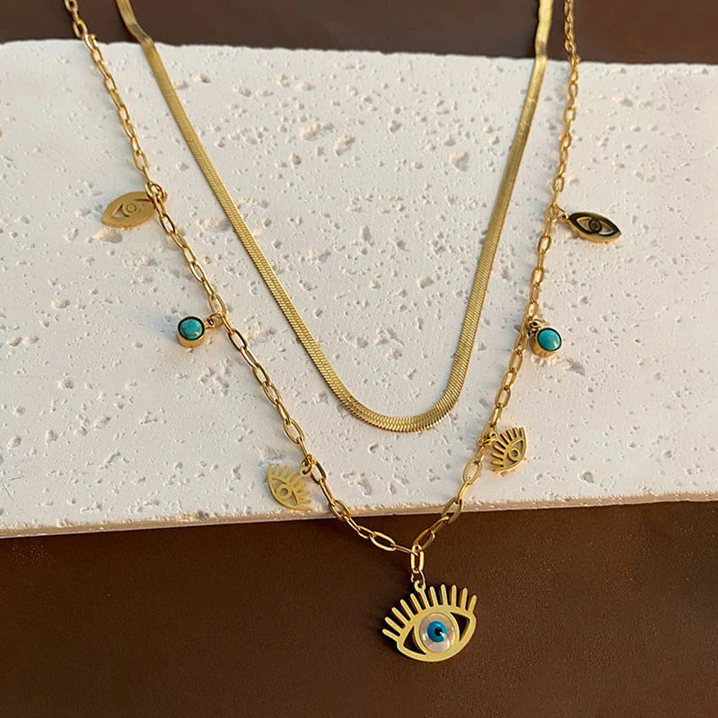 Anti-Tarnish Dual Eye Charm Necklace