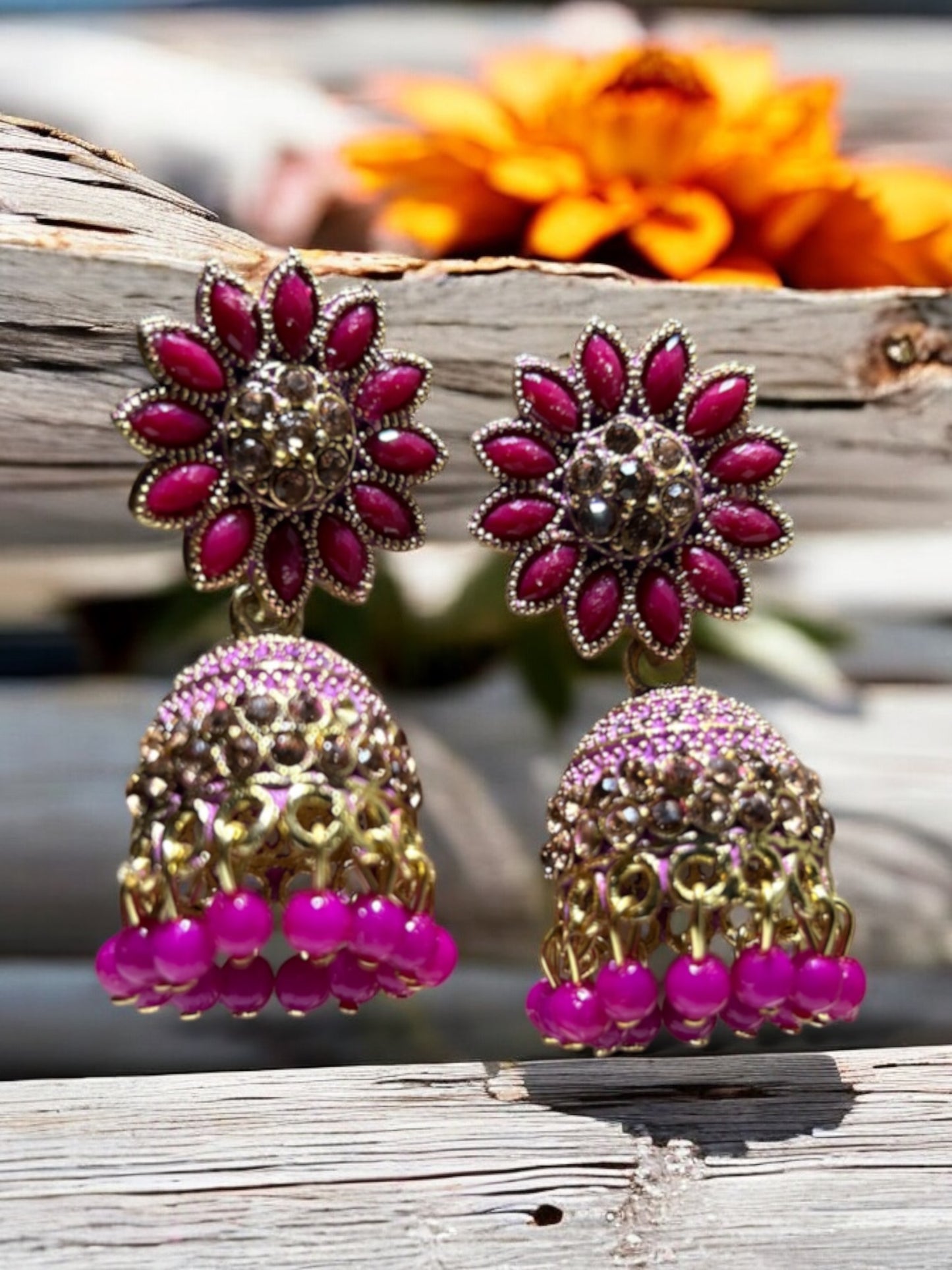 Set of 3 Traditional Jhumka Earrings in Bold Colors