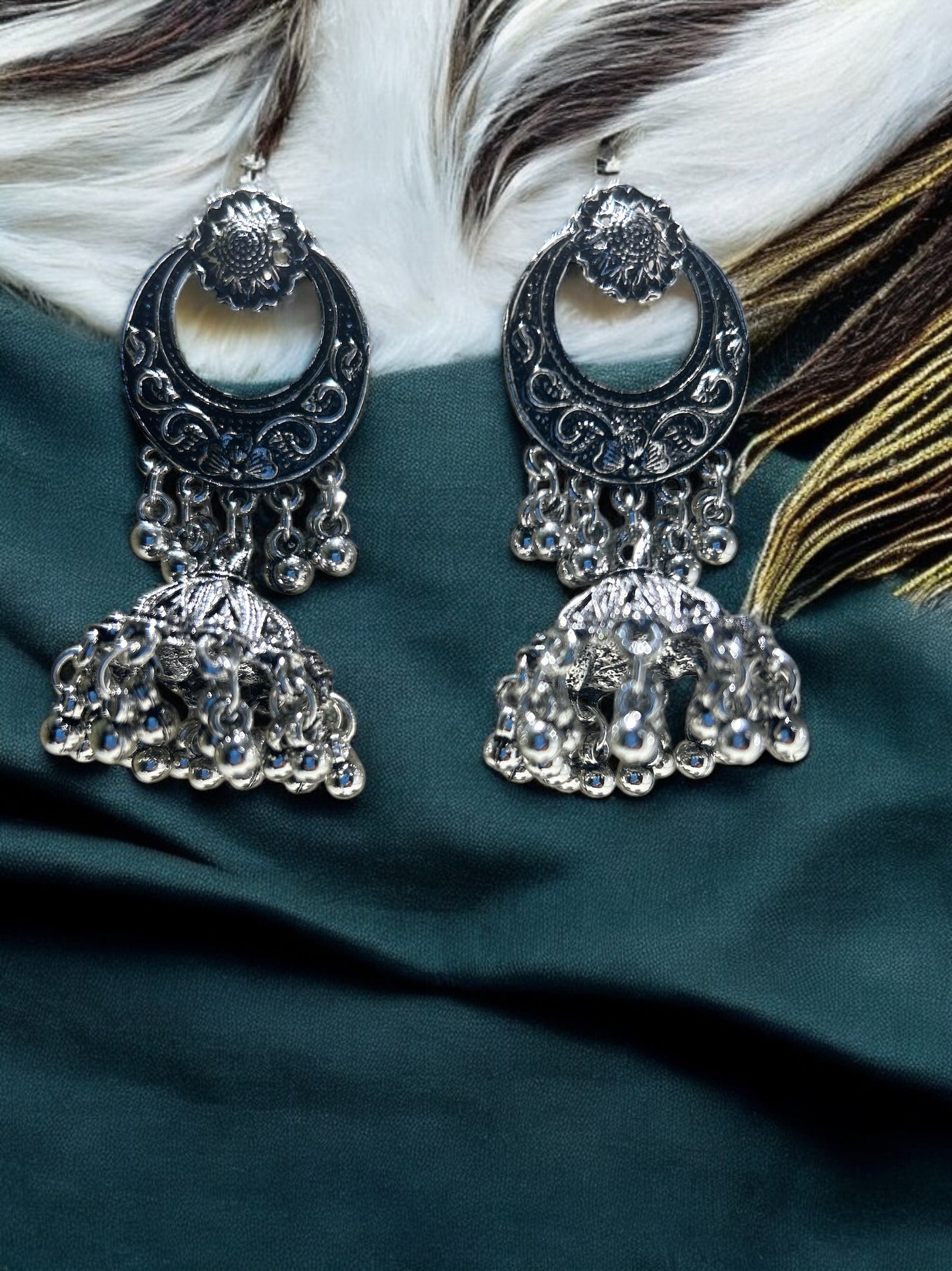 Exquisite Silver-Colored Traditional Earrings