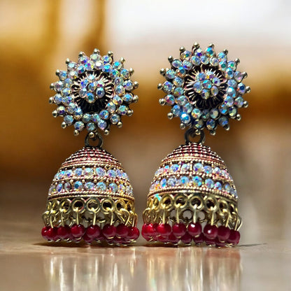 Set of 3 Traditional Jhumka Earrings in Bold Colors