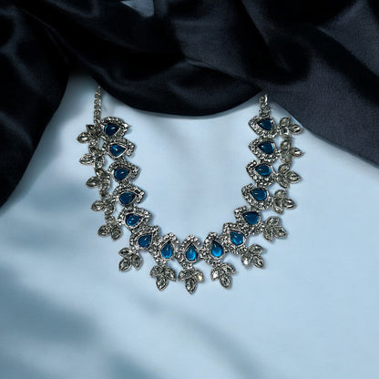 Regal Blue Radiance: Necklace, Earring & Tikka Set