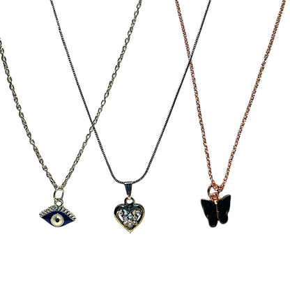 Set of 3 Korean stylo Pendant: Evil Eye, Heart, and Black Butterfly