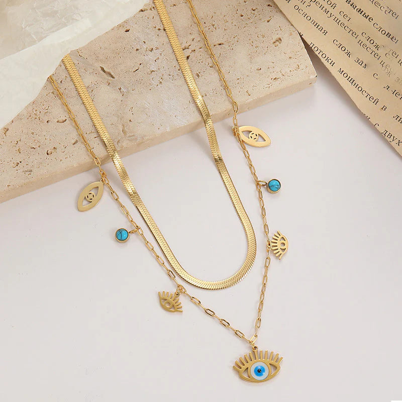 Anti-Tarnish Dual Eye Charm Necklace
