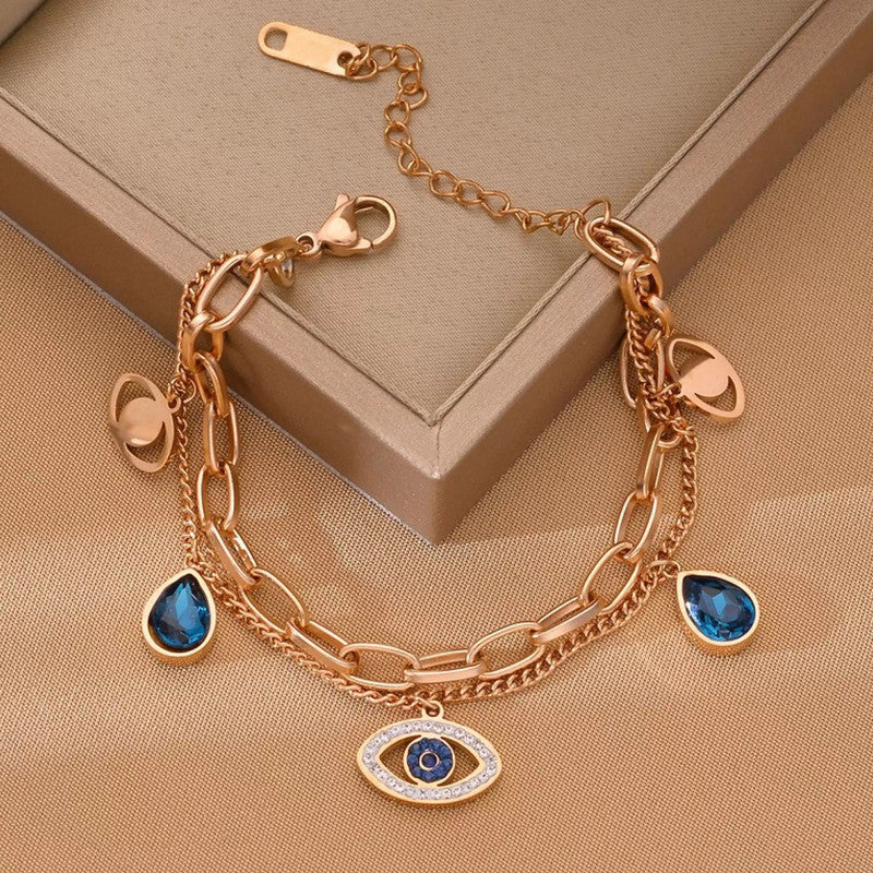 Rose Gold Plated Crystal Studded Evil Eye Bracelet