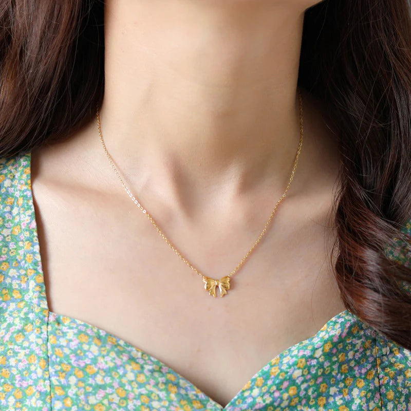 Anti-Tarnish Golden Grace Bow Necklace