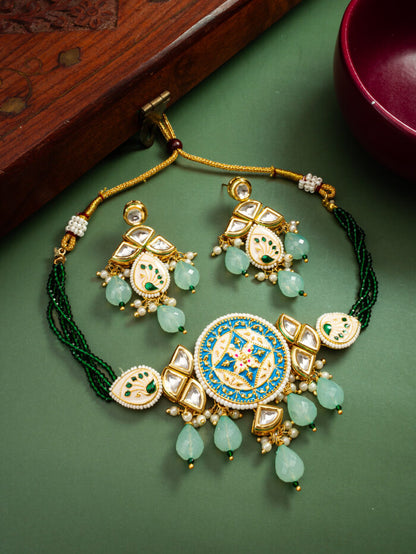 Turqoise Gold plated Necklace and a Pair of Earrings