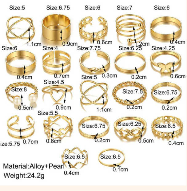 Contemporary Stackable Rings Set of 22