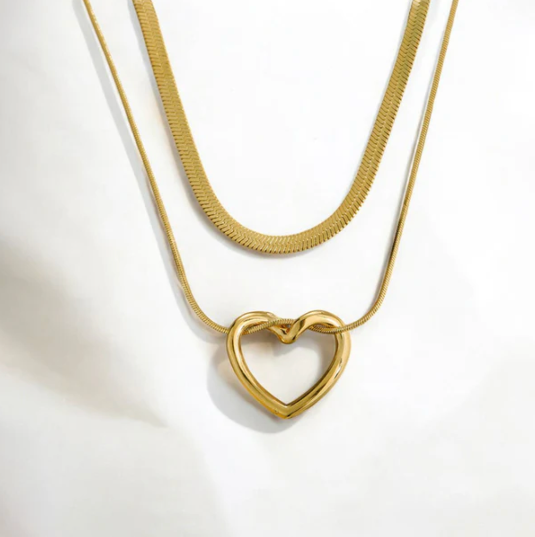 Anti-Tarnish Heart Layered Necklace