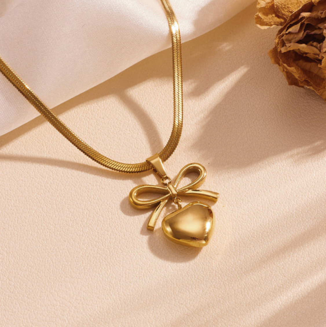 Anti-Tarnish Bow Heart Necklace