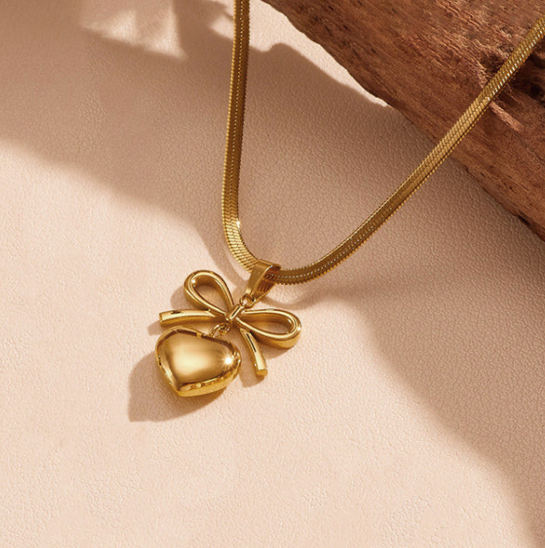 Anti-Tarnish Bow Heart Necklace