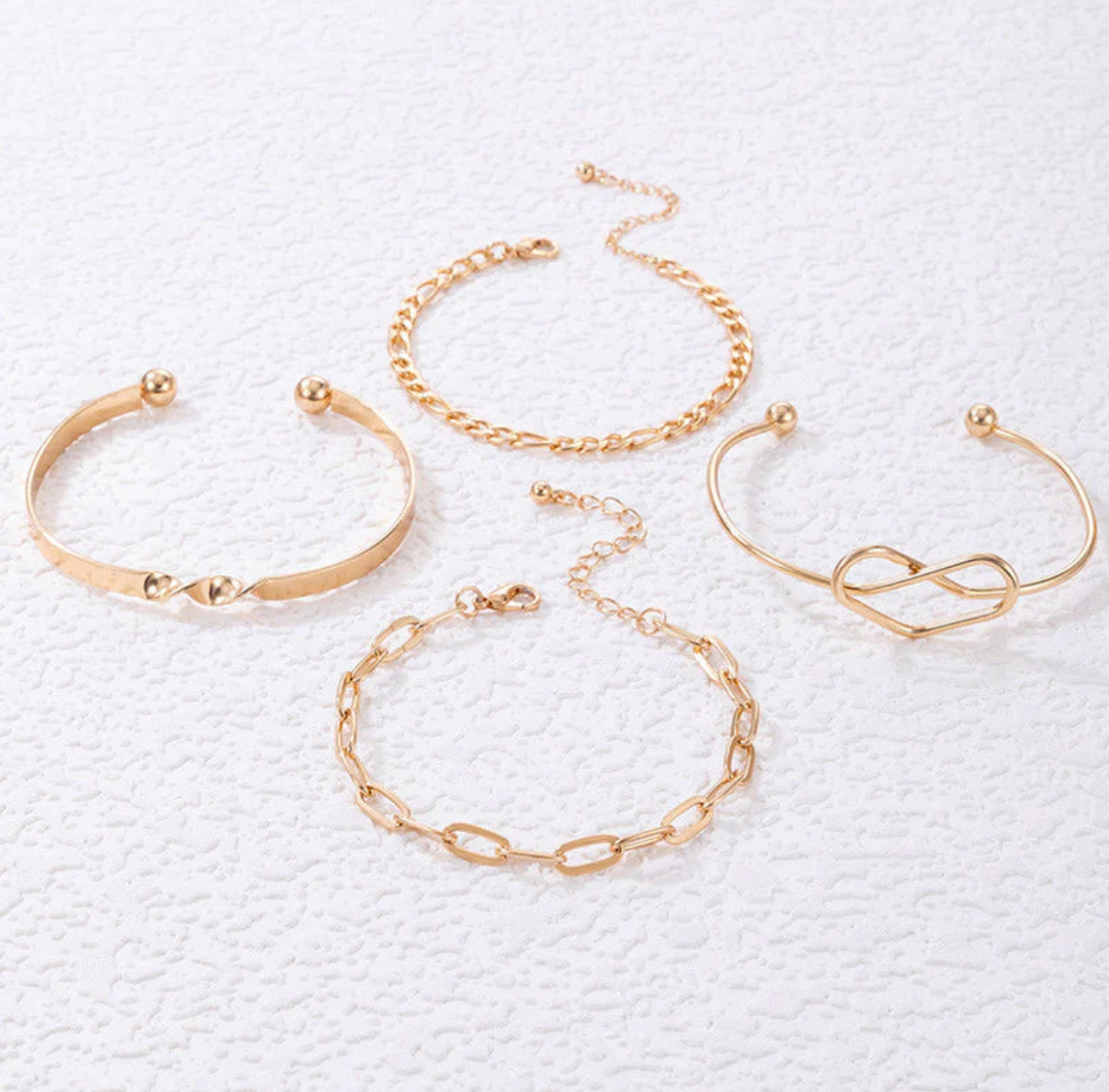 Gold-Plated Contemporary Stackable Bracelet (Pack Of 4)