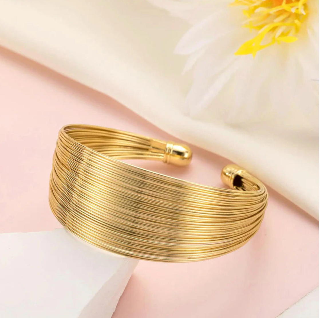 Anti-Tarnish Golden Curve Cuff Bracelet