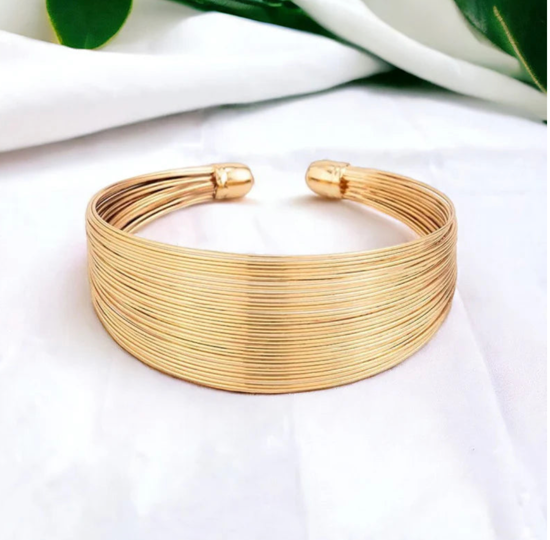 Anti-Tarnish Golden Curve Cuff Bracelet