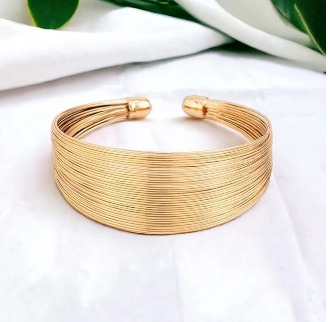 Anti-Tarnish Golden Curve Cuff Bracelet