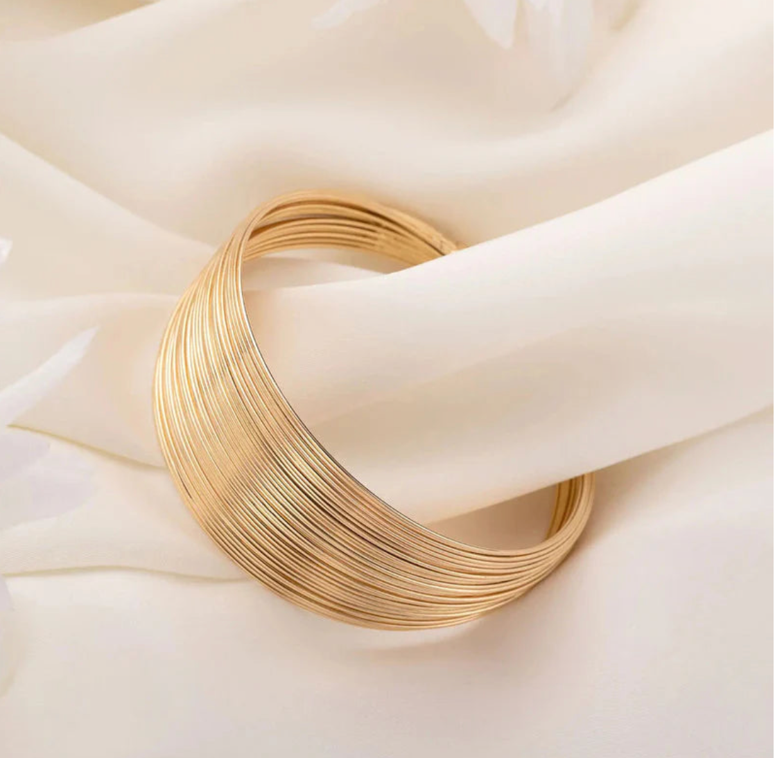 Anti-Tarnish Golden Curve Cuff Bracelet