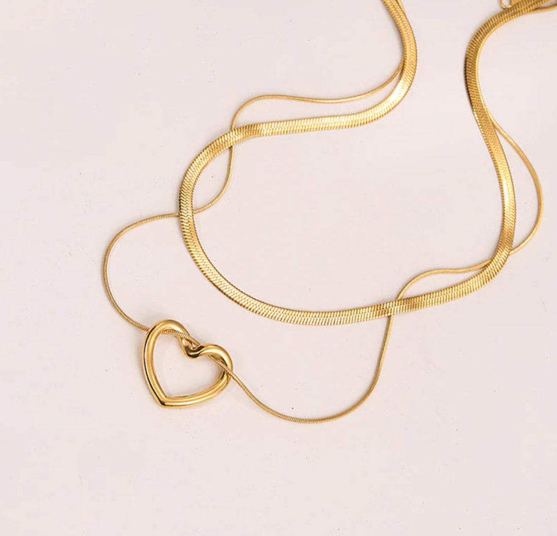 Anti-Tarnish Heart Layered Necklace