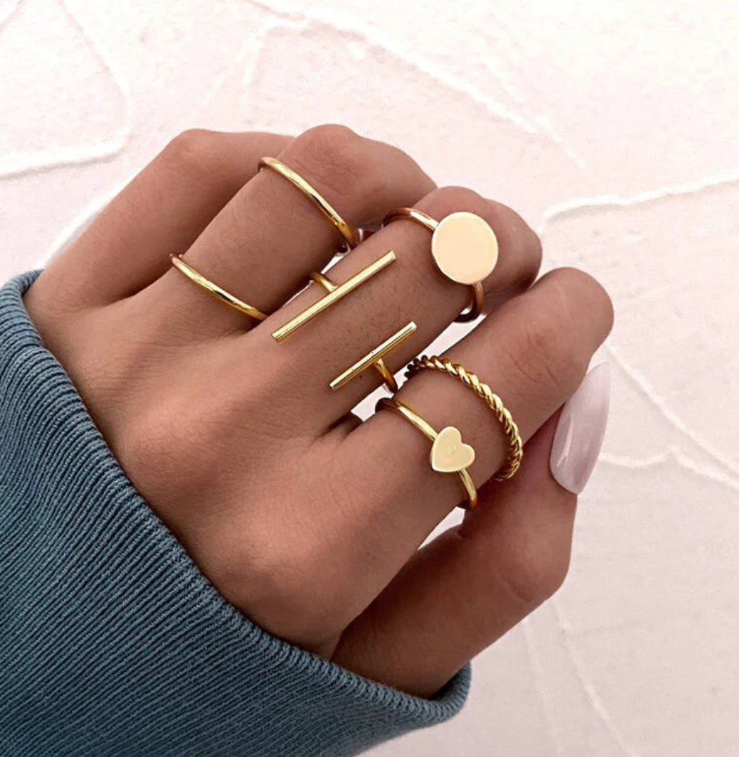 Gold Plated Every Occasion Adjustable Ring Set Of 6