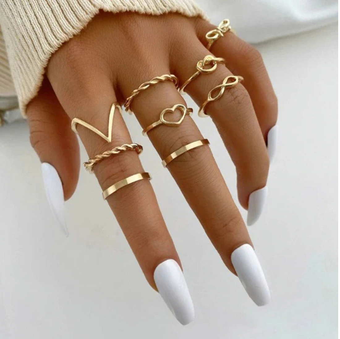 Set of 9 Splendid Heart Multi Designs Adjustable Rings