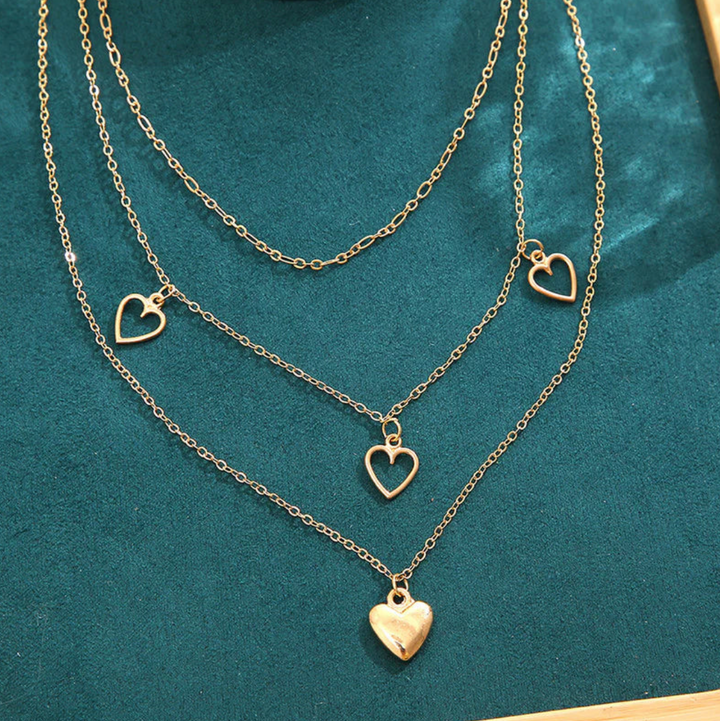 Golden Stainless Steel Gold Plated Hearts Inspired Layered Necklace For Women