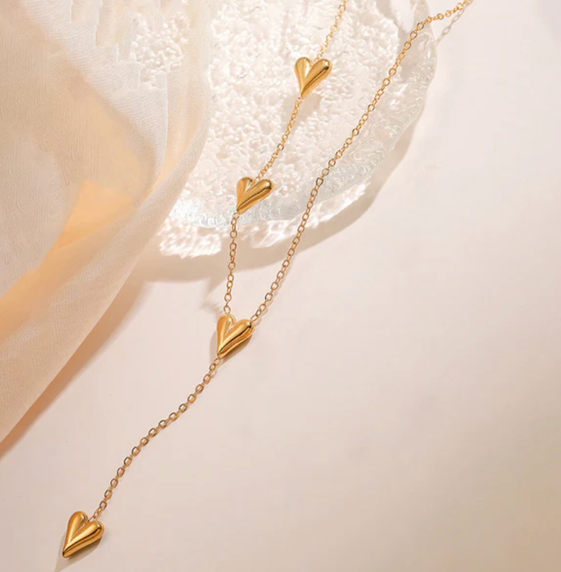Anti Tarnish Heart Themed Long Necklace
