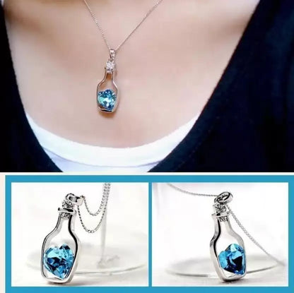 (Set of 2) Blue Bottle Heart & Black Pearl Pendants